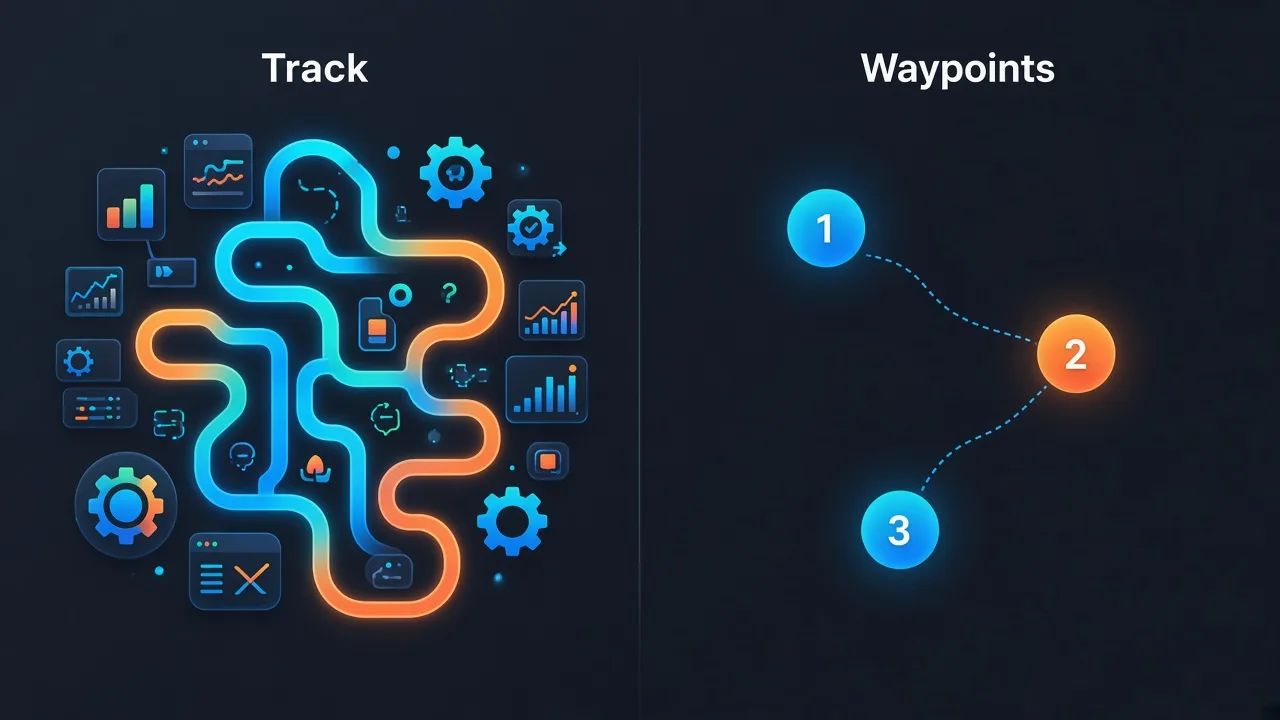 Abstrakter Vergleich einer dichten GPX-Tracklinie mit wenigen Wegpunkten