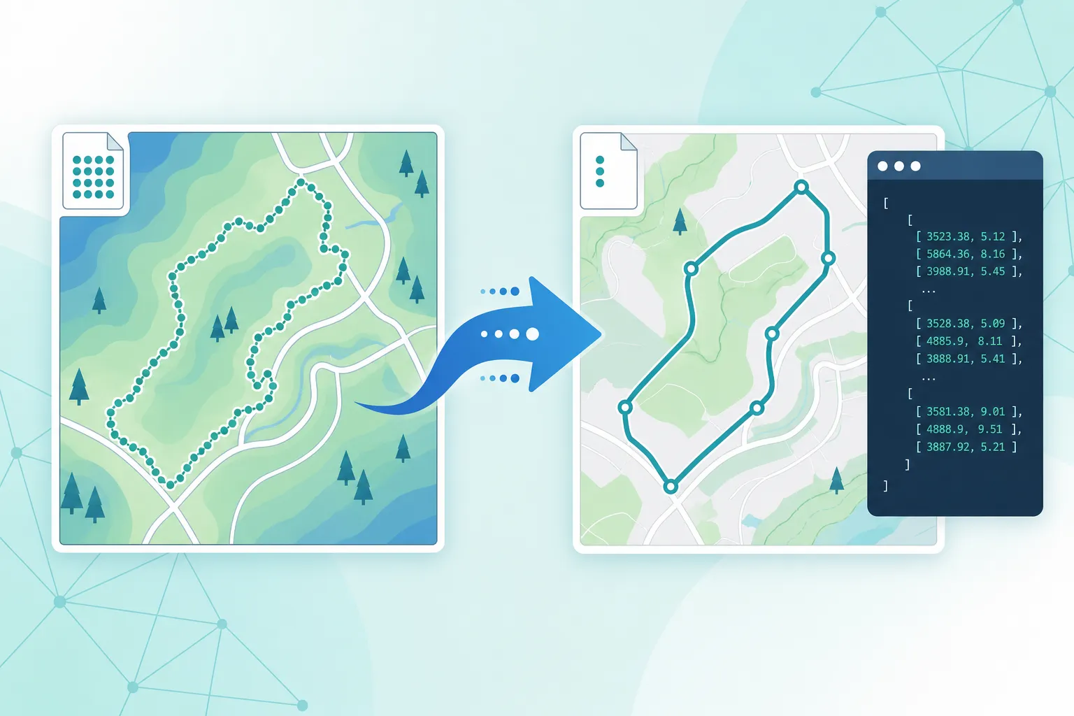 GPX simplify before and after: dense track points compressed to a lighter path